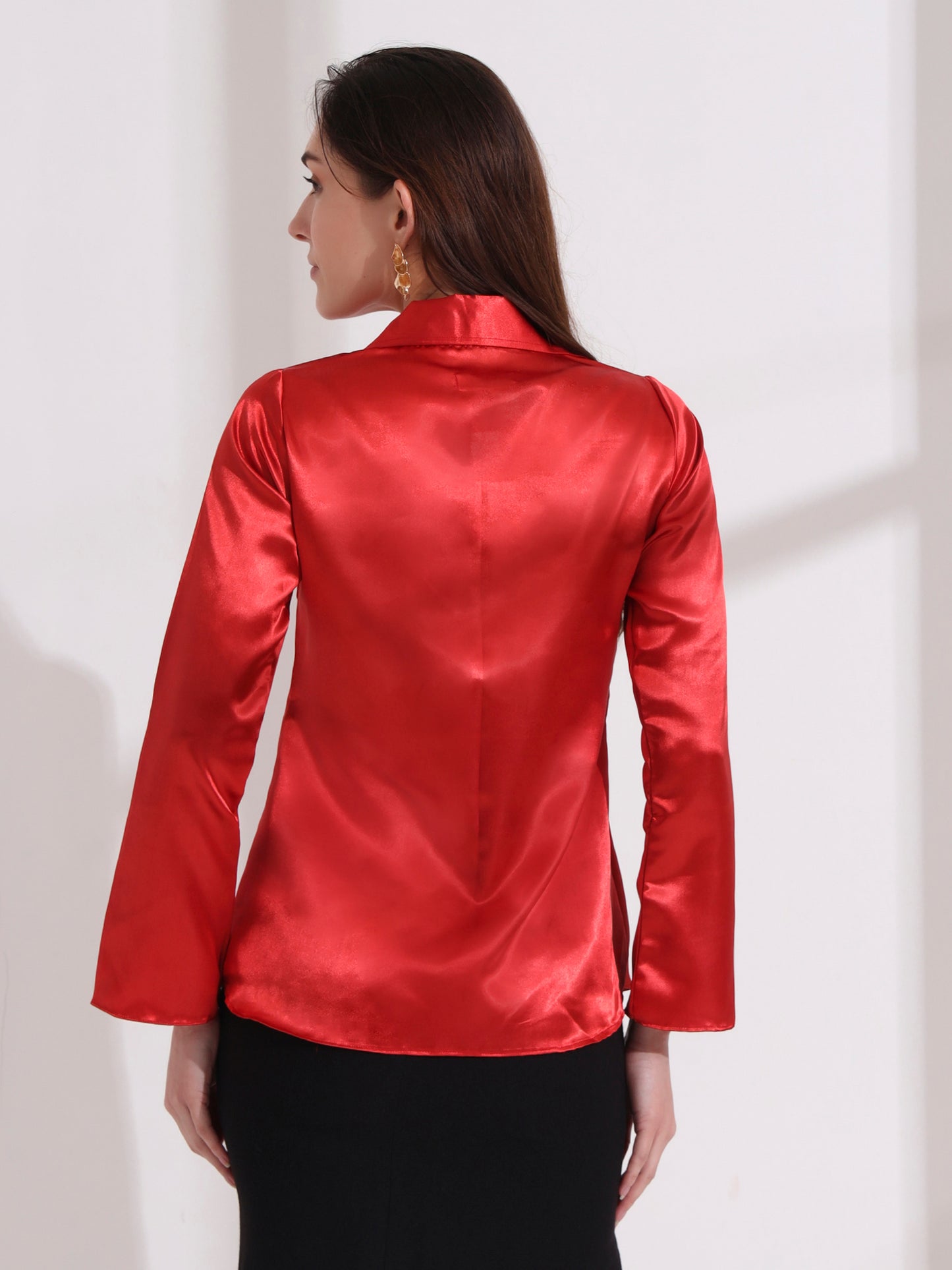 Red Tie-up Collared Satin Shirt