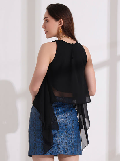 Black Georgette Ruffle Crop Top